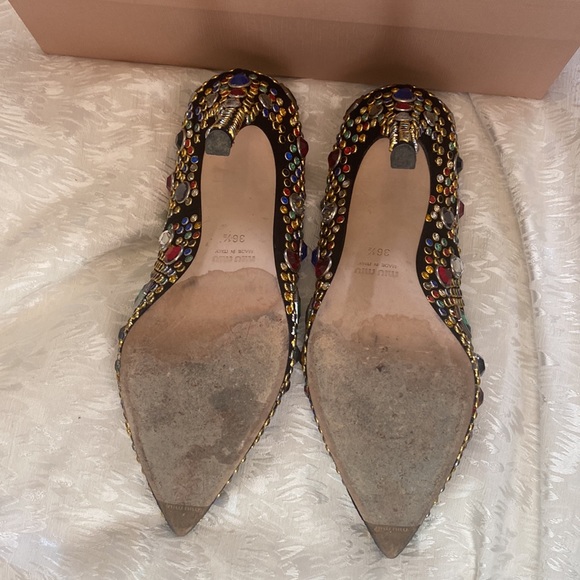 Limited EditionMIU MIU Black Suede Crystal Jeweled Embellished Pointed Toe Pump - Picture 5 of 7